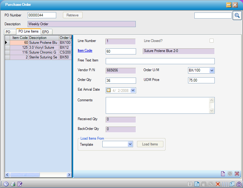 Enter Purchase Order Line Items
